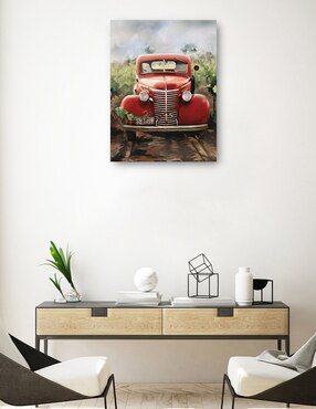Cuadro decorativo Pequeño camión rojo técnica mixta Cuadros Jr Campos