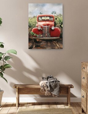 Cuadro decorativo Pequeño camión rojo técnica mixta Cuadros Jr Campos
