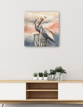 Cuadro decorativo Pelícanos al atardecer técnica mixta Cuadros Jr Aves Silvestres