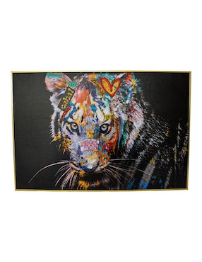 Pintura Cuadro De Tigre De Colores Con Fondo Negro Técnica Acrílico Galerias El Triunfo