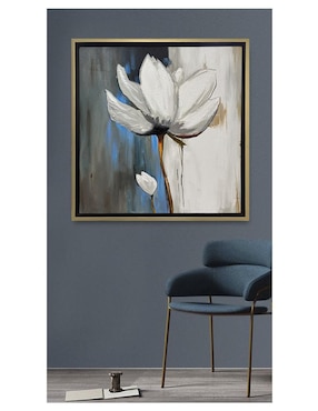 Pintura Flor Blanca En Azul Grisaceo técnica acrílico Lune Art Gallery