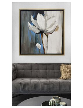 Pintura Flor Blanca En Azul Grisaceo técnica acrílico Lune Art Gallery