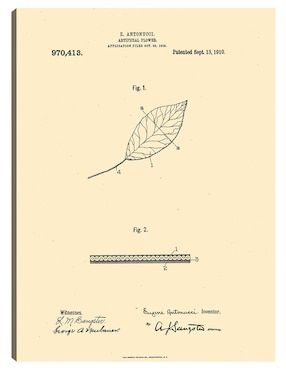 Cuadro decorativo Flor artificial patentada, inventor: William A. Warner, 13 de septiembre de 1910 técnica mixta Cuadros Jr Planos