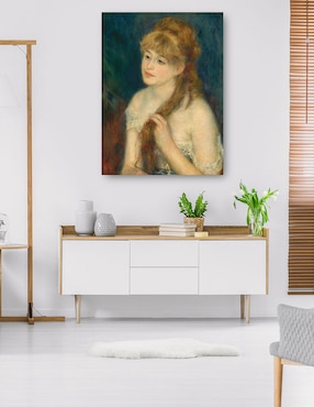 Cuadro decorativo Mujer joven trenzando su cabello técnica mixta Cuadros Jr Retratos