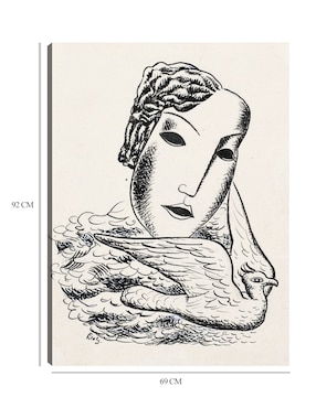 Cuadro decorativo Cabeza de mujer con pájaro (1935) técnica mixta Cuadros Jr Bocetos