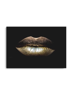 Cuadro Decorativo Canvas Art Labios Dorados Multicolor Con Barniz A Registro