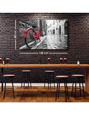 Cuadro decorativo Canvas Art Paisaje urbano bici roja con barniz a registro