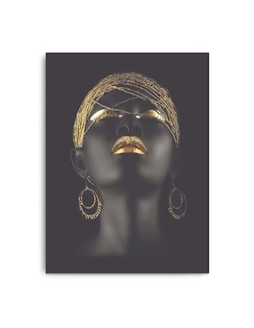 Cuadro Decorativo Canvas Art Mujer Labios Dorado Y Negro Con Barniz A Registro