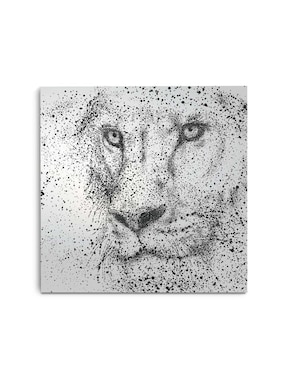Cuadro decorativo Canvas Art Cara de léon gris con barniz a registro