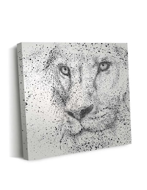 Cuadro decorativo Canvas Art Cara de léon gris con barniz a registro