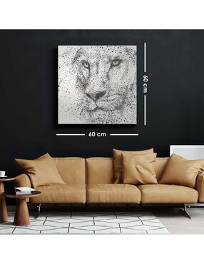 Cuadro decorativo Canvas Art Cara de léon gris con barniz a registro