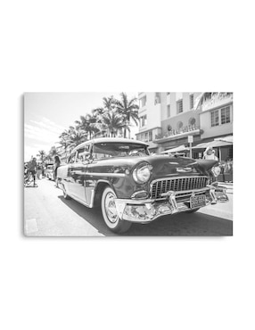 Cuadro Decorativo Canvas Art Coche Vintage En Miami Con Barniz A Registro