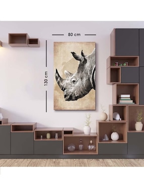 Cuadro decorativo Canvas Art Cabeza de rinoceronte vintage con barniz a registro