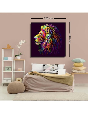 Cuadro decorativo Canvas Art Art pop cabeza león con barniz a registro