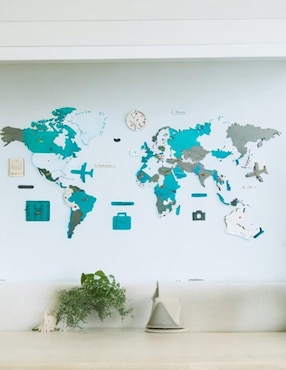 Cuadro decorativo Gift Mexico mapa de madera del mundo tricolor