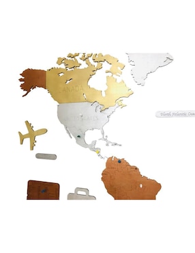 Cuadro decorativo Gift Mexico mapa de madera del mundo tricolor