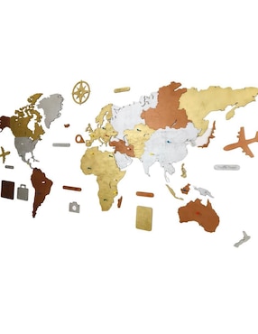 Cuadro decorativo Gift Mexico mapa de madera del mundo tricolor