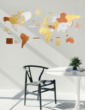 Cuadro decorativo Gift Mexico mapa de madera del mundo tricolor