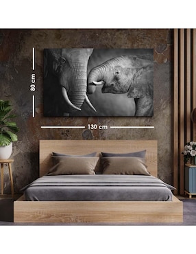 Cuadro decorativo Canvas Art Familia de elefantes con barniz a registro