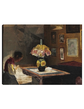 Cuadro decorativo Sigrid, la esposa del artista, cosiendo a la luz de una lámpara (1898) técnica mixta Cuadros Jr