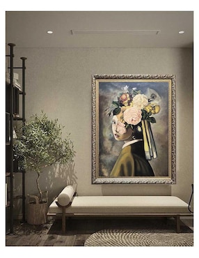 Pintura La chica del arete y flores técnica óleo Lune Art Gallery