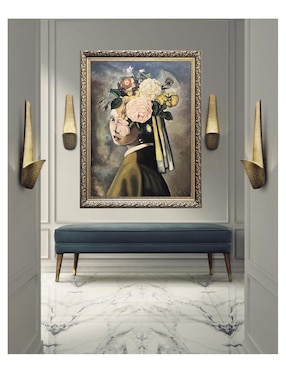 Pintura La chica del arete y flores técnica óleo Lune Art Gallery