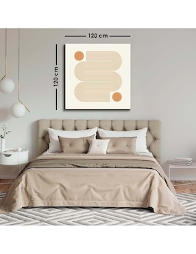 Cuadro decorativo Canvas Art Líneas con curvas rosa con barniz a registro