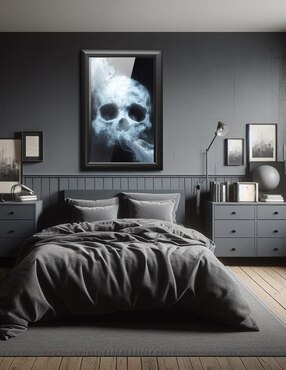 Cuadro decorativo Pixelarte calavera con humo