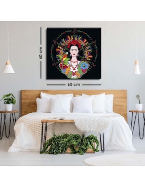 Cuadro decorativo Canvas Art Friduchis con fondo negro con barniz a registro