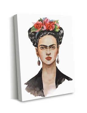 Cuadro decorativo Canvas Art Frida Kahlo con flores con barniz a registro