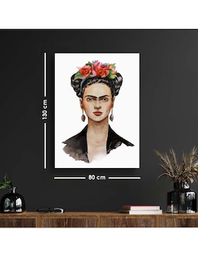 Cuadro decorativo Canvas Art Frida Kahlo con flores con barniz a registro