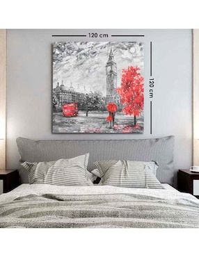 Cuadro decorativo Canvas Art Pareja mirando Big Ben bajo paraguas rojo con barniz a registro