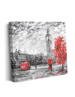 Cuadro decorativo Canvas Art Pareja mirando Big Ben bajo paraguas rojo con barniz a registro