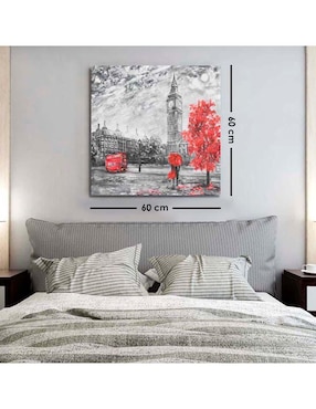 Cuadro decorativo Canvas Art Pareja mirando Big Ben bajo paraguas rojo con barniz a registro