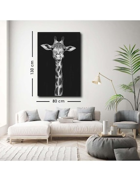 Cuadro decorativo Canvas Art Jirafa en blanco y negro con barniz a registro