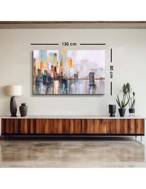 Cuadro decorativo Canvas Art Ciudad con edificios en pintura con barniz a registro