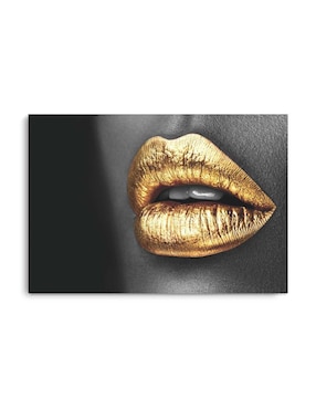 Cuadro Decorativo Canvas Art Labios Brillantes Dorados Con Barniz A Registro