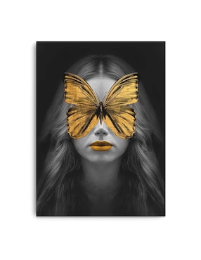 Cuadro Decorativo Canvas Art Mujer Mariposa Dorada Con Barniz A Registro