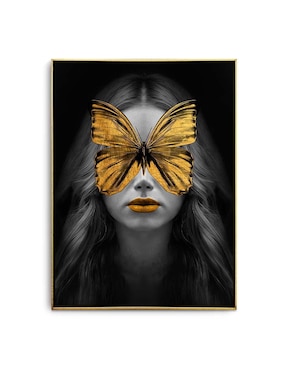 Cuadro decorativo Canvas Art Mujer mariposa dorada con barniz a registro