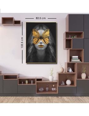 Cuadro decorativo Canvas Art Mujer mariposa dorada con barniz a registro