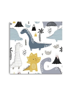Cuadro decorativo Canvas Art Mix de dinosaurios tiernos con barniz a registro