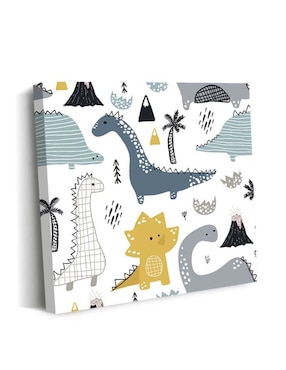 Cuadro decorativo Canvas Art Mix de dinosaurios tiernos con barniz a registro