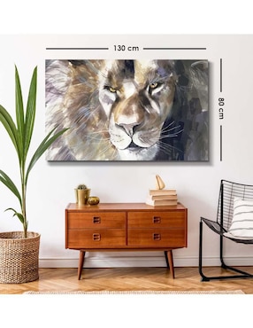 Cuadro decorativo Canvas Art Pintura rústica de león café con barniz a registro