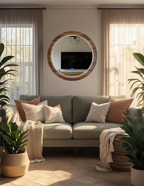 Espejo redondo Ard Decorativo de pared con luz led Luminous Oak