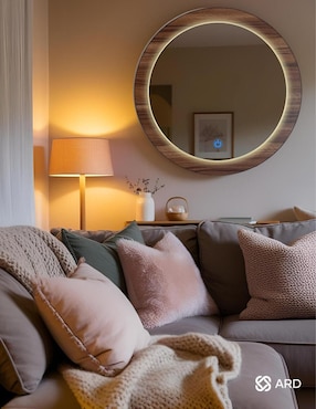 Espejo redondo Ard Decorativo de pared con luz led Luminous Oak