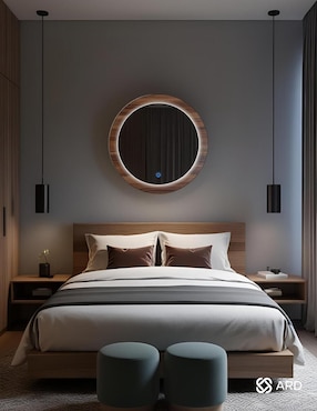 Espejo redondo Ard Decorativo de pared con luz led Luminous Oak