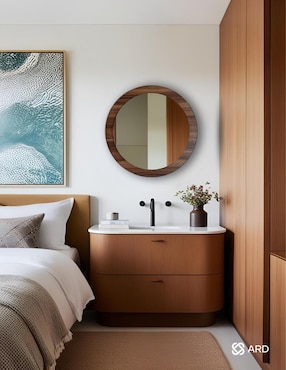 Espejo circular Ard Decorativo de pared de madera Glanz Oak