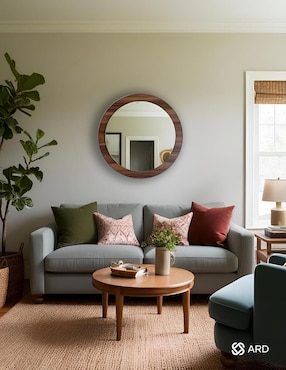 Espejo circular Ard Decorativo de pared de madera Glanz Oak