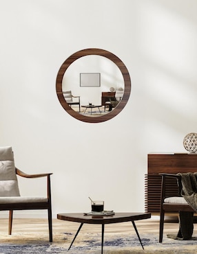 Espejo circular Ard Decorativo de pared de madera Glanz Oak