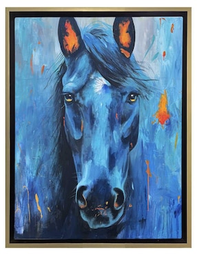 Pintura Equino azul con toques naranja técnica acrílico Lune Art Gallery AnimalArt